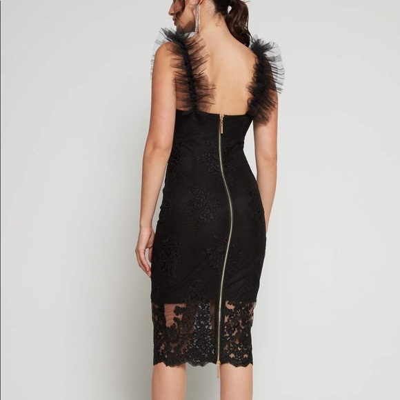NWOT Bronx & Banco Black Lea Lace Tulle Midi Dress - Picture 2 of 14